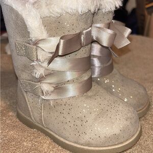 Girls' Sparkly Beige Winter Boots with Bows